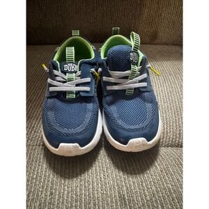 Hey Dude Sirocco Kids Navy Blue Lime Green Mesh Slip On Sneakers Size 11
